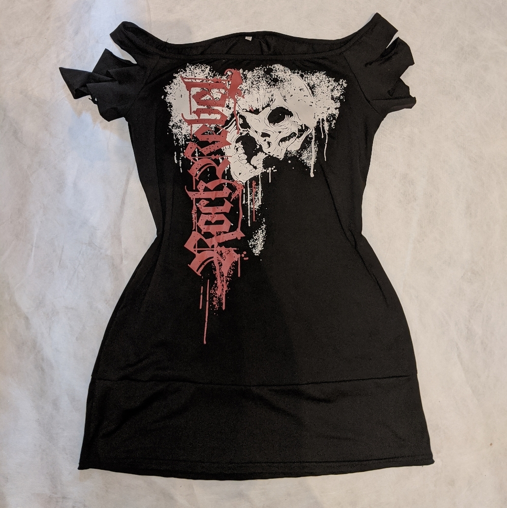 goth tee off the shoulder y2k